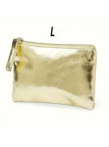 Sacs de maquillage métalliques de grande capacité. Trousse de cosmétiques chic et simple, porte-monnaie élégant, sac clutch pour femmes. Idéal pour la salle de bain, les voyages, le collège, le dortoir, les outils de maquillage. Portefeuille zippé, mini portefeuille, porte-monnaie, petit portefeuille