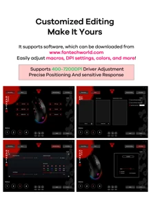FANTECH فأرة ألعاب سلكية من FANTECH، ذات أزرار ماكرو RGB قابلة للبرمجة 6 بدقة 7200 بكسل في البوصة تصميم مريح لمسك الأظافر، لبداية الألعاب على أنظمة ويندوز، كبل 6 أقدام، حساس بصري دقيق للألعاب، باللون الأسود/الوردي/الأبيض