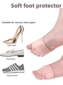 1 Pair/2 Pairs Silicone Forefoot Pad, Soft Cushion Toe Pad, Shock Absorbing Shoe Insole Unisex Foot Care