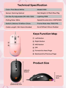 FANTECH فأرة ألعاب سلكية من FANTECH، ذات أزرار ماكرو RGB قابلة للبرمجة 6 بدقة 7200 بكسل في البوصة تصميم مريح لمسك الأظافر، لبداية الألعاب على أنظمة ويندوز، كبل 6 أقدام، حساس بصري دقيق للألعاب، باللون الأسود/الوردي/الأبيض