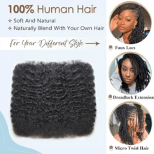 Natural Black Afro Kinky Bulk Human Hair For Dreadlocks Extensions Repair Locs, Twist Braiding Afro Kinky Human Hair For Locs 1 Pack 30 Gram Natural Black Color 12 Inches For Woman Can Be Bleached - Natural Black - View 5