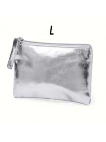 Sacs de maquillage métalliques de grande capacité. Trousse de cosmétiques chic et simple, porte-monnaie élégant, sac clutch pour femmes. Idéal pour la salle de bain, les voyages, le collège, le dortoir, les outils de maquillage. Portefeuille zippé, mini portefeuille, porte-monnaie, petit portefeuille