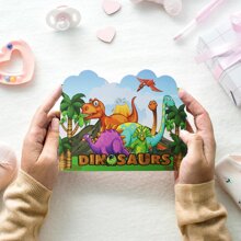10pcs Dinosaur Theme Birthday Party Invitations, Cartoon Jungle Dinosaur Design Party Invitation Cards, Suitable For Birthday Party, Picnic, Thanksgiving, Family Gathering