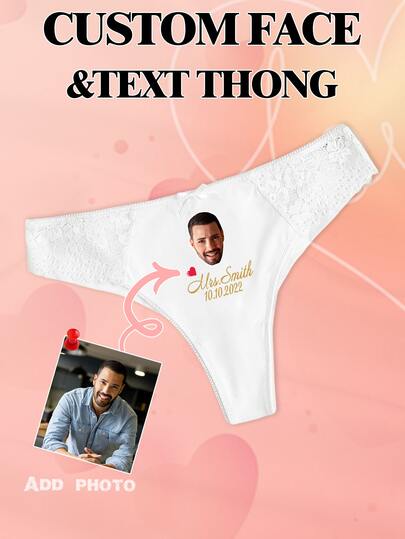 Tanga personalizado con foto y texto - Regalo personalizado para el Día de San Valentín, regalo de aniversario, lencería de boda, ropa interior personalizada única con foto y texto - Perfecto para parejas, novia, regalo para la Sra., regalo romántico y divertido para ella