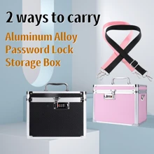 Caja de almacenamiento con candado de aleación de aluminio, caja de herramientas portátil/de hombro con contraseña 2 en 1, estuche para instrumentos, organizador de documentos con acolchado, protección para teléfono, fotos, joyas, cosméticos, documentos, tarjetas, herramientas, accesorios de vacaciones y viajes de verano, accesorios escolares, bolsa de graduación