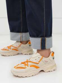 Chunky Sneakers With Neon Accents, Minimalist And Practical Multi-Functional - Beige - View 3