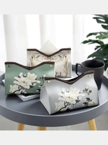 Printed Faux Leather Tissue Box Holder, Waterproof And Easy To Clean, Rectangular Shape, Elegant Vintage Floral Napkin Box, Suitable For Home Living Room Decoration, Office, Travel, Coffee Table, Dining Table, Bedside, Workstation, Dressing Table And More, Cute Room Decoration For Bathroom Home Car Night Light Dressing Table, Lightweight Handbag Organizer