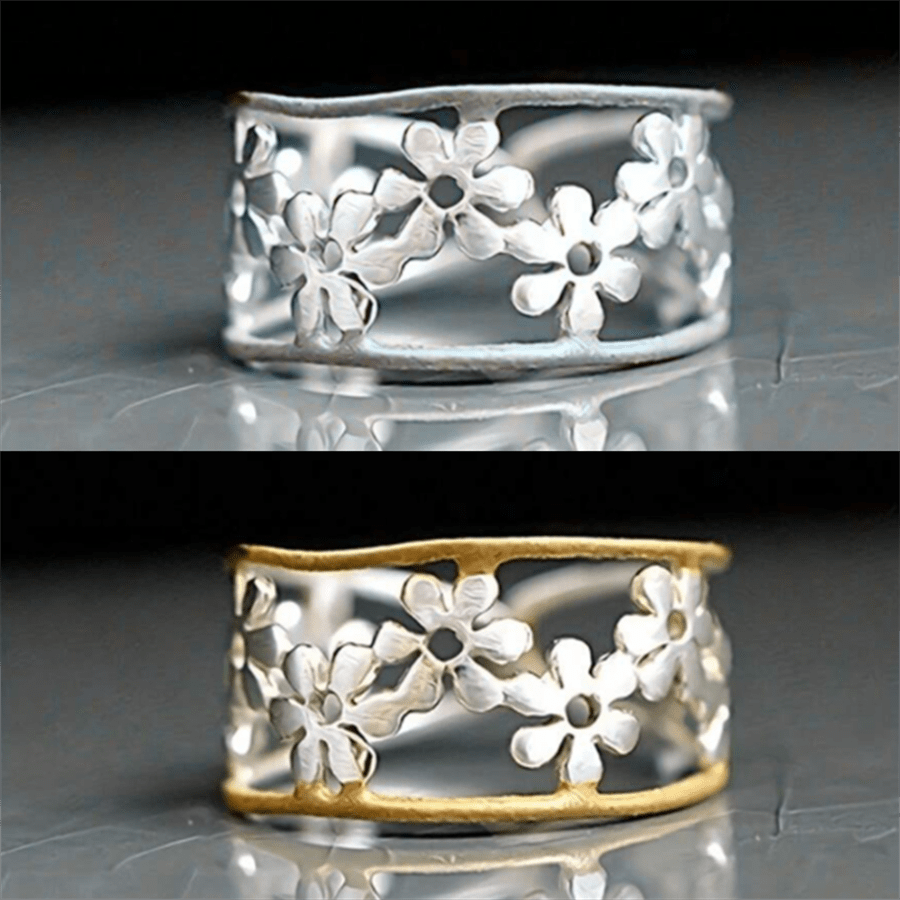 1 Stück eleganter zweifarbiger Blume öffnender Ring, süße Gänseblümchen-Ringe für Frauen, Mode Schmuck für Hochzeit, Party, Geschenk