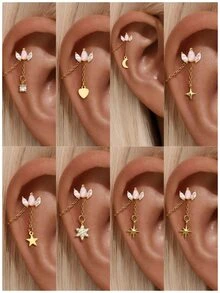 1Pc S925 Sterling Silver Long Chain Dangle Cartilage Pierced Earrings With Chain For Daily Wear - Gold - View 12