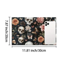 1件万圣节装饰家居装饰，花卉骷髅蝴蝶印花厨房浴室吸水垫，条纹格子设计，水龙头防溅罩和排水垫