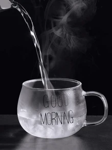 1pc Heat Resistant Glass Milk Cup With Handle, Breakfast Cereal Cup, Microwave Friendly Glass Tea Cup, Large Belly Mug(Without Spoon, It Needs To Be Purchased Separately)
