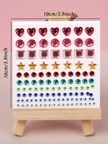1pc Colorful 3D Geometric Star Square Heart Rhinestone Face Stickers For Women, Y2K Daily Makeup, Festival Gift, DIY Music Festival Party Prom Face And Body Decor - Multicolor - View 10