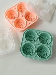 1 Pieza, Bandeja con forma de rosa, Molde de enfriamiento, Molde creativo, Diseño 3D de 4 cavidades con forma de rosa, Silicona, Fácil desmoldado y limpieza, Elabora rápidamente formas de enfriamiento exquisitas