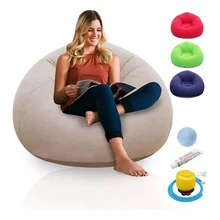 Sofá Inflable Lazy Sillón Aterciopelada Puff + Bomba - Café integral - Ver 1