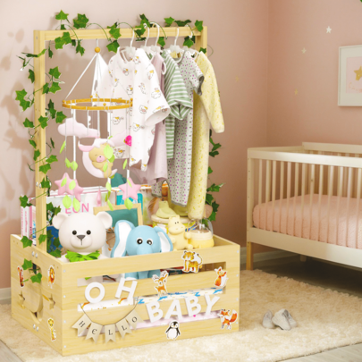 Wooden Baby Shower Closet  Storage Basket  DIY Alphabet Letters Dual Rod System Easy Assembly For Nursery Organization  Gift Giving
