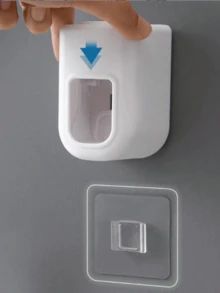 1 Dispensador de pasta de dientes montado en la pared, sin taladro, automático, herramienta de baño y tocador sin esfuerzo - Soporte para cepillo de dientes montado en la pared con exprimidor - Sin necesidad de electricidad - Accesorio de baño de plástico para dispensar pasta de dientes de forma simplificada, de vuelta al colegio - Multicolor - Ver 1