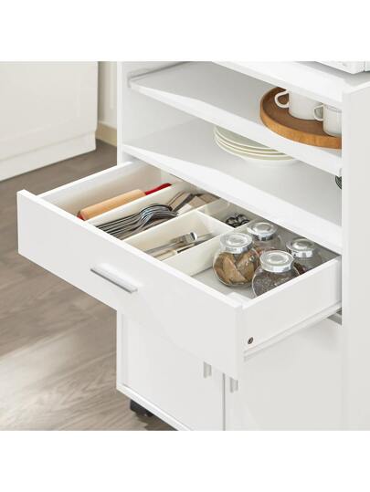 SoBuy FSB09 SCH, Mobile Kitchen Cabinet Microwave Oven Storage Trolley Dining Room On Wheels, Zwart view 9