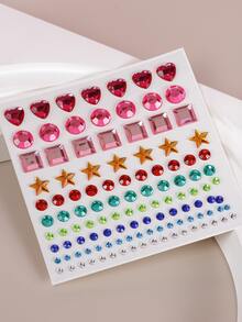 1pc Colorful 3D Geometric Star Square Heart Rhinestone Face Stickers For Women, Y2K Daily Makeup, Festival Gift, DIY Music Festival Party Prom Face And Body Decor - Multicolor - View 6