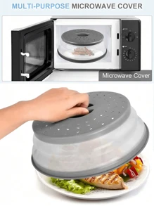 1pc Silicone Microwave Splash Cover, Food And Fruit Drain Microwave Cover, Microwave Food Cover, Microwave Plate Cover, Microwave Oven Cover, Kitchen Essentials, Dishwasher Safety, Multifunctional Silicone Folding Fresh-Keeping Cover, Oil And Splash Proof Cover, Dedicated Heating Cover, Folding Cover, Summer Essentials, Cups ﻿