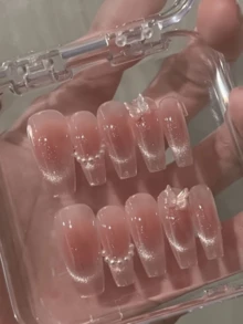 10pcs Blush Butterfly Light Relax Handmade Wearable Nail Cat Eye Blush Butterfly Finished Nail Art Sheets,Customizable Nails Polish - Pink - View 3