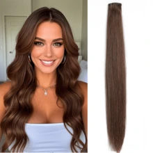 Genius Weft Human Hair Extensions Salon Quality Seamless Sew In Hair Extensions One Piece 50G Straight Hand Tied Invisible Genius Weft Easy To Style Real Human Hair - Dark Brown - View 2