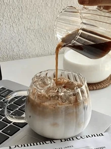 1pc Heat Resistant Glass Milk Cup With Handle, Breakfast Cereal Cup, Microwave Friendly Glass Tea Cup, Large Belly Mug(Without Spoon, It Needs To Be Purchased Separately)