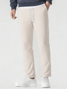 Men's Regular Fit Drawstring Casual Pants - Soft And Slightly Stretchy Fabric, Comfortable And Breathable, Drawstring Waist Adjustment, Solid Color, Perfect For Outdoor Sports And Fitness Activities In Spring And Summer - 卡其色 - 查看 1