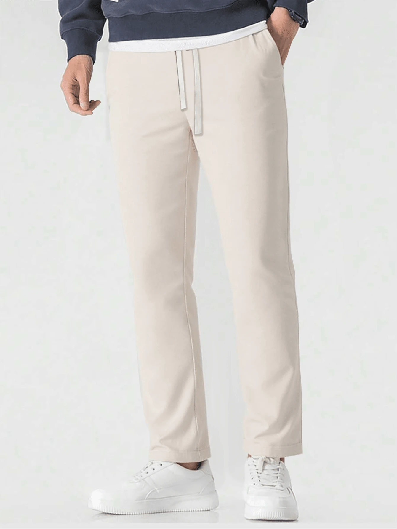 Men's Regular Fit Drawstring Casual Pants - Soft And Slightly Stretchy Fabric, Comfortable And Breathable, Drawstring Waist Adjustment, Solid Color, Perfect For Outdoor Sports And Fitness Activities In Spring And Summer - 卡其色 - 查看 1