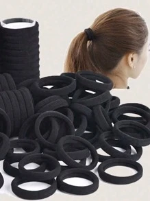 100pcs/10pcs Women's All-Match Black, High-Elastic Nondamaging Hair Ties, Stylish & Versatile, Elegant & Chic, Simple & Minimalist Design Hair Bands, Suitable For Daily Wear, Casual, Party, Commute, Vacation, Face Washing, Makeup, Hairstyling Back To School