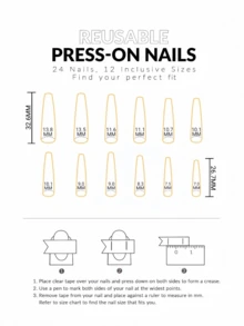 Long Butterfly Pattern Nail Stickers, Simple And Fashionable Fake Nails For Spring And Summer, Removable And Reusable Nail Stickers, Available In Blue, Black, Pink, Red, Green, Grey, And Multi-Color Mixed Press On Nails Nail Supplies Nails - Yellow - View 6