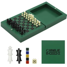 1 pièce Échiquier mini pliable 3-en-1 vert/jaune, 3 modes de jeu : échecs, dames, morpion, plateau en bois portable pour 2 joueurs, jeux de famille et d'extérieur, excellent cadeau pour Pâques, Noël, Halloween, anniversaire - Multicolore - Voir 12