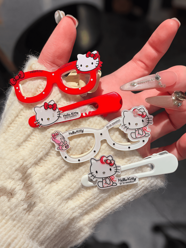 Sanrio 4 Pieces Of Sanrio Hello Kitty Hairpins For Women. These Hair Accessories, With Red And White Styles Paired With The Iconic Bowknot, Are Extremely Girly - Hearted, Meeting Women Consumers' Pursuit Of A Cute Style., Hair Clips Claw Clips Hair Claws Hair Barrettes