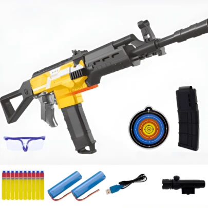 Pistola De Juguete Automática  100 Balas Con Alcance, 3 Modos De Lanzador De Espuma De Juguete Con Bípod, 2 Clips De Revista, Juguetes De Bricolaje Para Niños De 6 a 12 Años, Regalos Para Cumpleaños, Halloween, Navidad- Color Amarillo.