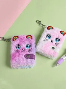 Kids New Cartoon Kitten Plush Mini Notebook, Portable Small Girl Student Keychain Backpack Pendant