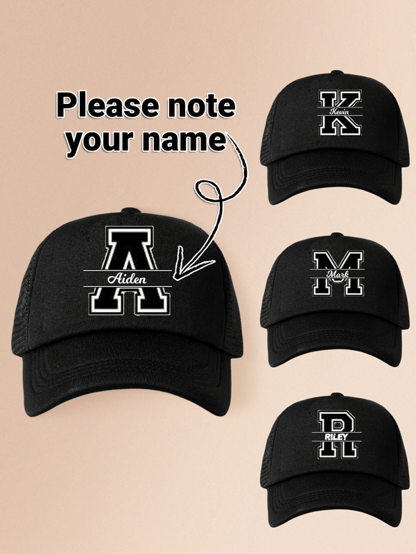1 Cappellino da baseball personalizzato con lettera dell'alfabeto da 26, adatto per famiglia, classe, gruppo di viaggio, con logo su misura, in rete traspirante e regolabile, ideale per primavera/estate e attività all'aperto, ottimo regalo