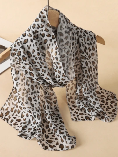 1pc Women Fashionable Leopard Print Chiffon Shawl Scarf, Bohemian Style Versatile Accessory For Daily Wear For Dress