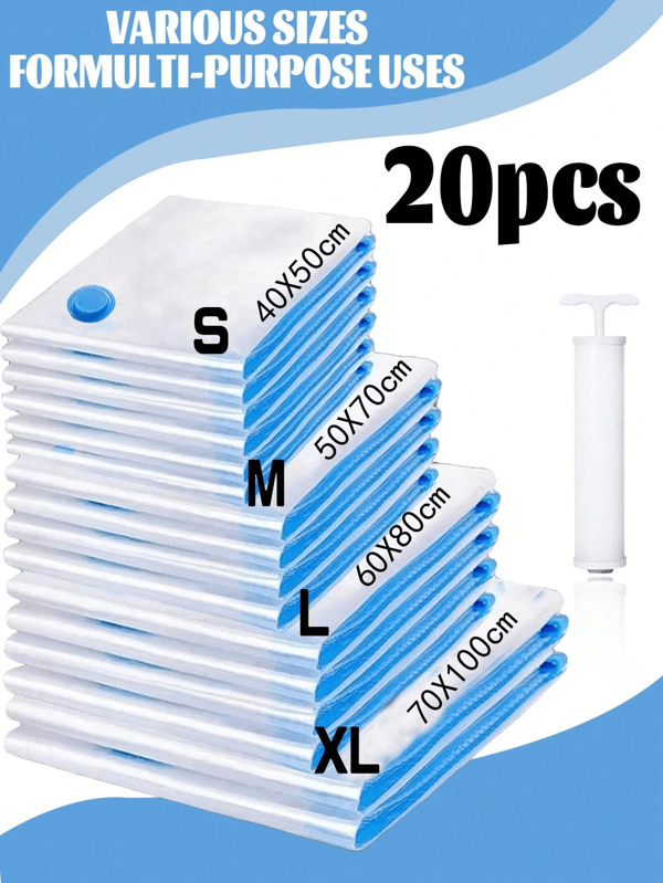 20/10/8/5/1pcs Vacuum Compressed Storage Bags, Travel Organizer Bags, Reusable Vacuum Bags Save 80% Space For Jacket, Shirt, Quilt, Pants, Home, Dorm, Closet, Bedroom, Bathroom, Travel, Back To School, Organizer, Wardrobe, White T-Shirt, Black Pants, Women Winter Clothes, Dress