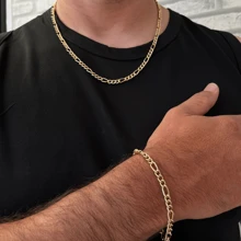 KIT COLAR E PULSEIRA MASCULINO CORRENTE BANHO DE OURO 18K