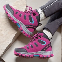 Women's Outdoor Sports Shoes, Fashionable Ladies Hiking Shoes, Durable, Comfortable, Non-Slip, Breathable High-Quality Outdoor Women's Sports Shoes, Round Toe Lace-Up, Lightweight, Wear-Resistant, Anti-Collision, Hiking Travel Shoes For Women - Rose Red (S9962) - View 6