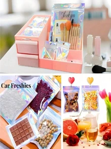 100 piezas/30 piezas/10 piezas/1 pieza Bolsas OPP autosellantes con cierre hermético iridiscente láser, bolsas de empaque repetible para joyería, bolsas de regalo, envoltura navideña