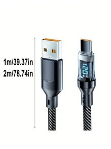120W Super Fast Charging USB A To Type-C Cable With LED Digital Display, Dual Type-C Cable, 6A High Current, Compatible With Xiaomi POCO, Mother's Day, Birthday, Back To School Gift