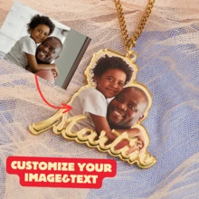 個性化時尚元素設計頸鍊，定制紀念品生日禮物驚喜禮物結婚周年紀念親子禮物 - Gold text and Gold - 查看 2