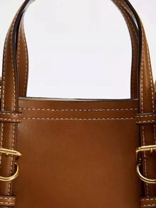 New Fashion Classic All-Match Solid Color PU Handbag, Business Commuter Square Bag, Zipper Opening And Closing Design Crossbody Bag, Travel Essential For Vacation Use, Suitable For Shopping, Commuting To Work, And Party Use - Brown - View 4