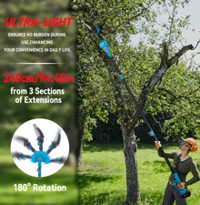 ONEVAN Ensemble de scie à perche télescopique et de sécateurs sans balais, tronçonneuse électrique 3 en 1, ciseaux de scie électrique sans fil, sécateurs, ensemble d'outils d'élagage de jardin