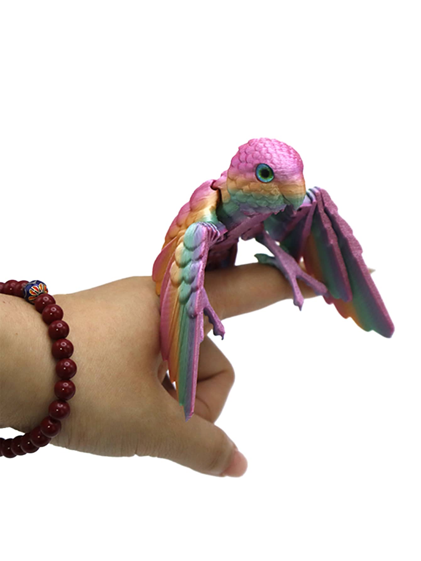 3D 打印鹦鹉鸟动物毛绒玩偶，灵活关节创意收藏装饰品，适合家庭、办公室、汽车，理想的圣诞节和万圣节礼物 - 彩色 - 查看 1