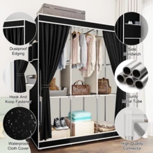 1pc Large Capacity Portable Wardrobe Closet, Easy Assembly Cloth Storage Cabinet For Home, Rental House, Dorm Bedroom, 65" Portable Closet Wardrobe Clothes Rack Storage Organizer,Portable Closet Storage Organizer Clothes Wardrobe Dustproof Non-Woven Fabric8-Drawer Dresser For Bedroom – Fabric Storage Drawers For Clothes, Organizer With Wooden Top, Steel Frame, Gold Handles, Leather Finish, Gray Storage Cabinet For Closet, Entryway, Living Room, Nursery, Dorm