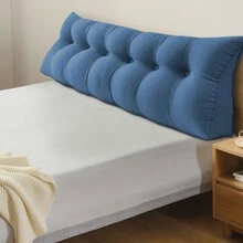 Almohada de cuello de terciopelo, 160 x 50 x 20 cm, almohada de noche de algodón PP, lateral con bolsillos para libros y teléfonos móviles. - Azul oscuro - Ver 2