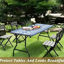 1pc Bohemian Floral Printed Elastic Table Cover, Lightweight And Washable, Suitable For Family Gatherings, Outdoor Decor, Festivals, Indoor/Outdoor Use - Multicolor - View 3