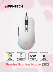 FANTECH فأرة ألعاب سلكية من FANTECH، ذات أزرار ماكرو RGB قابلة للبرمجة 6 بدقة 7200 بكسل في البوصة تصميم مريح لمسك الأظافر، لبداية الألعاب على أنظمة ويندوز، كبل 6 أقدام، حساس بصري دقيق للألعاب، باللون الأسود/الوردي/الأبيض