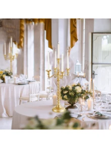 1 Pc Tall 5 Arm Gold Candelabra Centerpiece For Table, 24.8'' Metal Candelabra Candle Holder, Retro Candelabra Table Centerpieces For Party, Events, Home, Wedding Decor,Halloween And Christmas Decorations - Golden - View 6